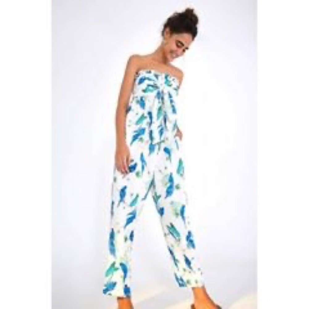 Farm Rio linen parrots jumpsuit